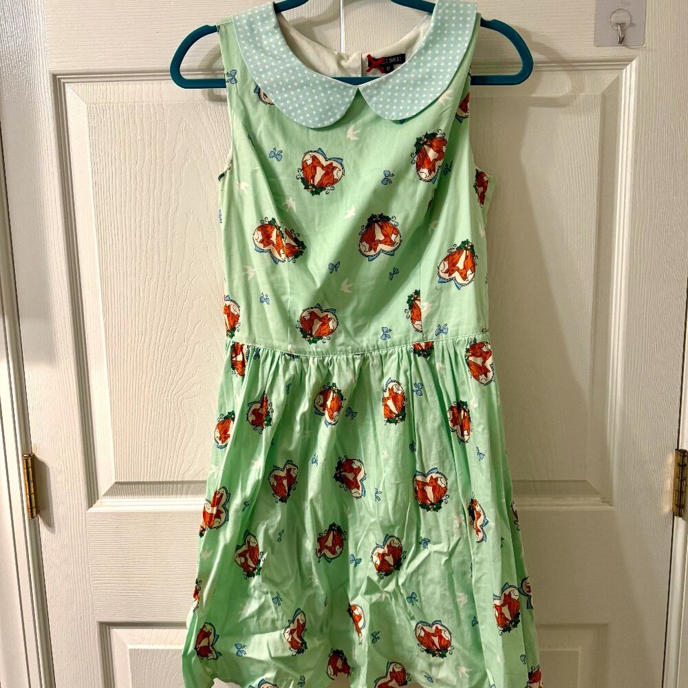 Fox Print Dress w/ Peter Pan Collar | Sz M | Retro Whimsical Cottagecore